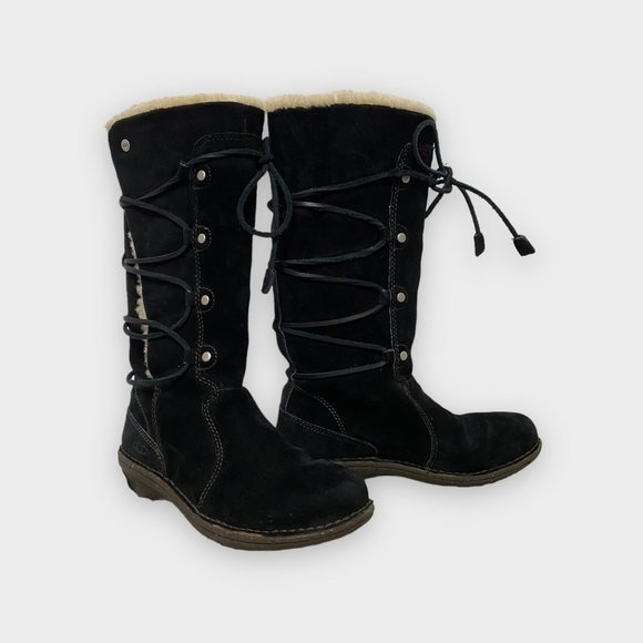 Ugg Black Suede Sheepskin Lace Up Snow boots Tall, Size 7 Surfcat S/N 5158 - Picture 1 of 10